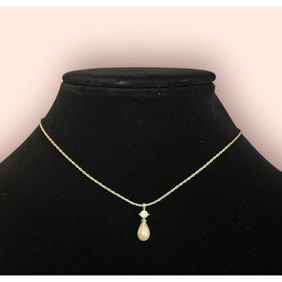 DIOR 80s Germany Faux Pearl  Necklace Gold Tone Rhinestone Made in Germany GIFT - Picture 5 of 6